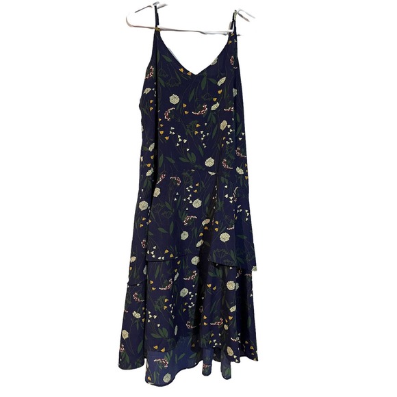Mod Ref Dress Size Medium Layered Tier Floral Design Navy Spaghetti Strap - Picture 1 of 5